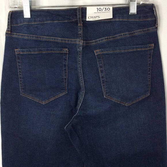 NWT Chaps Mid Rise Crop Kick Jeans Womens 10/30 Blue Dark Wash Denim Str… - Picture 2 of 9